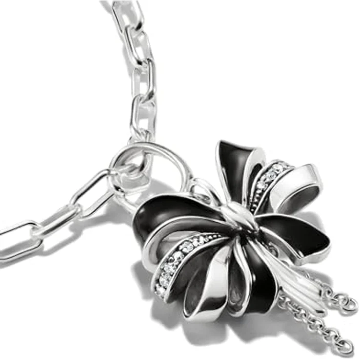 THOMAS SABO Charm-Anhänger Schleife schwarz aus recyceltem 925er Silber mit Karabinerhaken – Bild 2