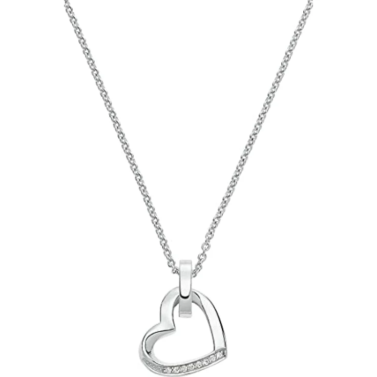 JETTE TWISTED HEART, Silberkette aus 925er rhodiniertem Silber mit 8 Zirkonia, Herzanhänger, 45 cm mit 3 cm Verlängerung – Bild 1