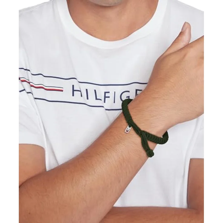 Tommy Hilfiger Herren Nylon-Armband, grünes Armband mit verstellbarem Schiebeknotenverschluss und ikonischer Flagge, 190 mm umfang – Bild 2