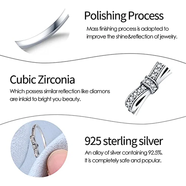KUNSIR 925 Sterling Silber Damenring Liebesknoten mit Zirkonia, Retro-Vintage Design Größe R1 – Bild 2