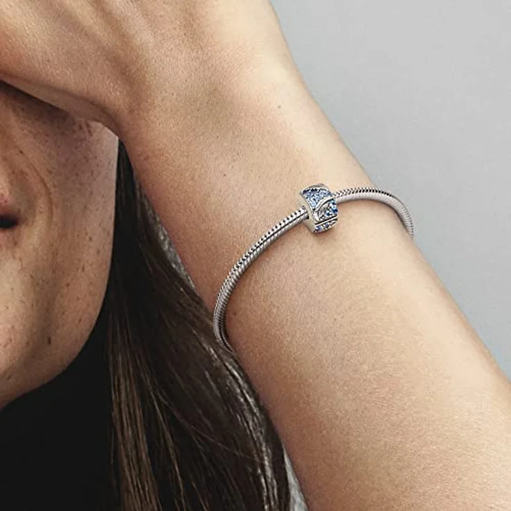 PANDORA Geschwungene Feder & Pavé-Clip, Sterling-Silber mit Cubic Zirkonia, Silber-Blau, aus der Moments Kollektion, 792552C01 – Bild 2