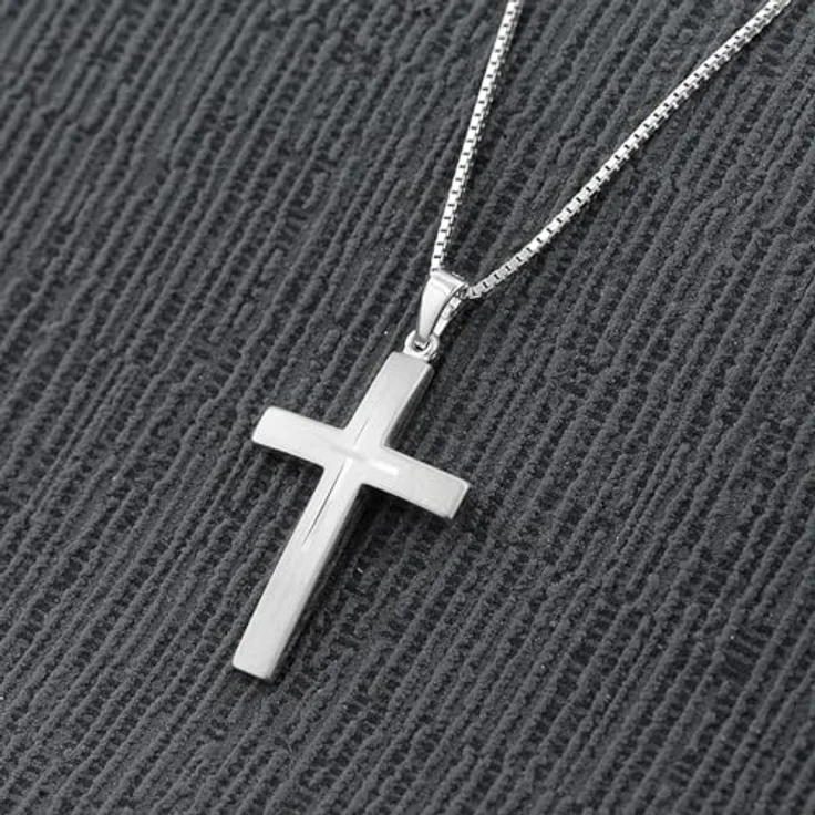 trendor Silber Kreuz mit Kette für Herren, 925er Sterling Silber, seidenmatt, diamantiert, 50 cm Länge – Bild 3
