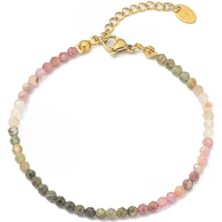 BERGERLIN Buntes Turmalin Armband mit Naturstein Perlen, vergoldeter Verschluss, Größe XS-S – Bild 1