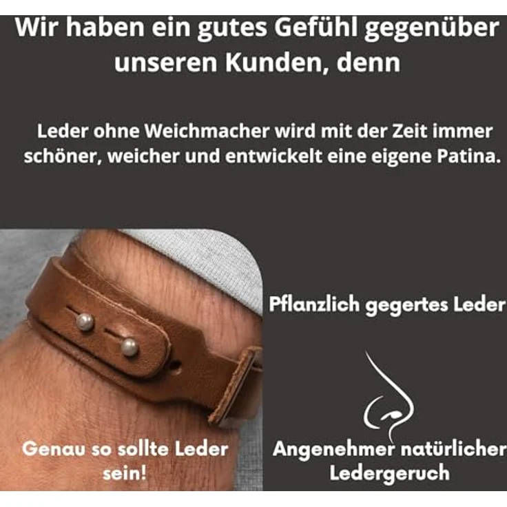 Simaru Lederarmband, 25mm breit, pflanzlich gegerbtes Echtleder, robuste Schraubniete, allergikerfreundlich für Damen und Herren – Bild 5