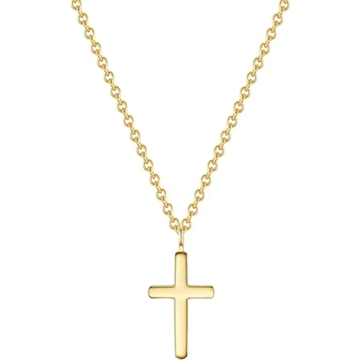 Eastside Damen Kette Edelstahl gelbgold Kreuz, 38 cm Ankerkette mit Verlängerung, hochwertiger minimalistischer Schmuck