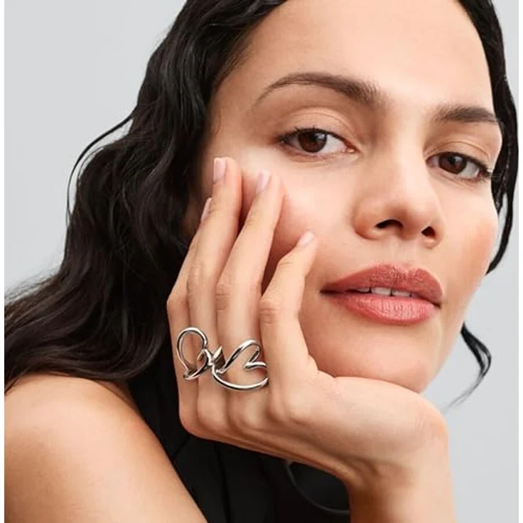 PANDORA Essence Organisch Geformtes Herz Ring, aus Sterling Silber, Größe 52, offenes Design mit modernem Statement – Bild 4