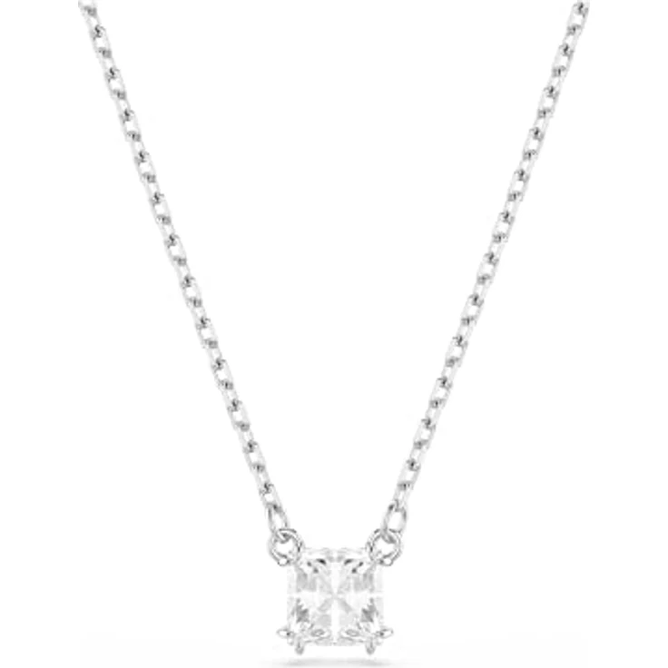 Swarovski Stilla Halskette, Rhodinierte Damenhalskette mit Weißen Kristallen im Kissenschliff, Karabinerverschluss – Bild 1