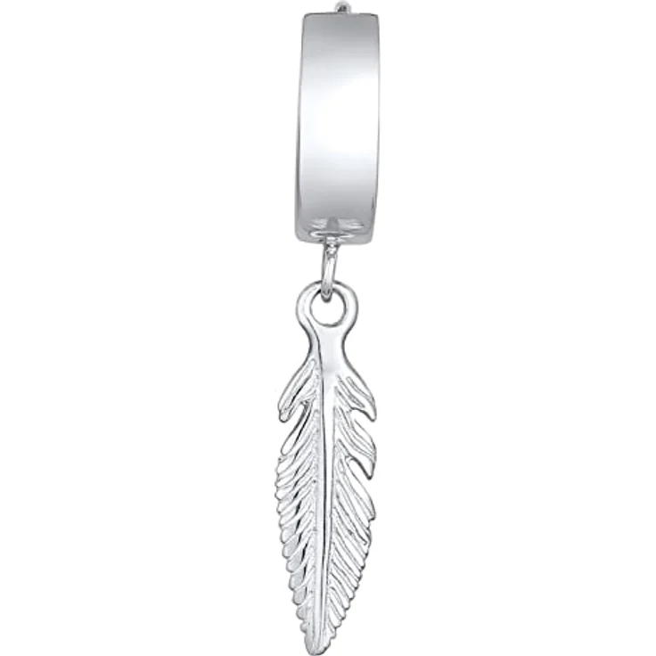 Kuzzoi Herren-Ohrring Creole Feder, 925 Sterling Silber, 13mm Scharnier-Creole im Boho Style, 1 Stück Ohrring für Männer – Bild 2