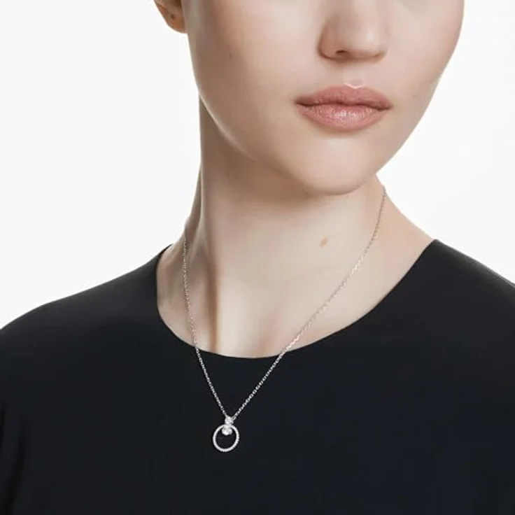 Swarovski Constella Halskette, Weiße Rhodinierte Damenhalskette mit Kreisanhänger und Strahlenden Kristallen im Rundschliff – Bild 5