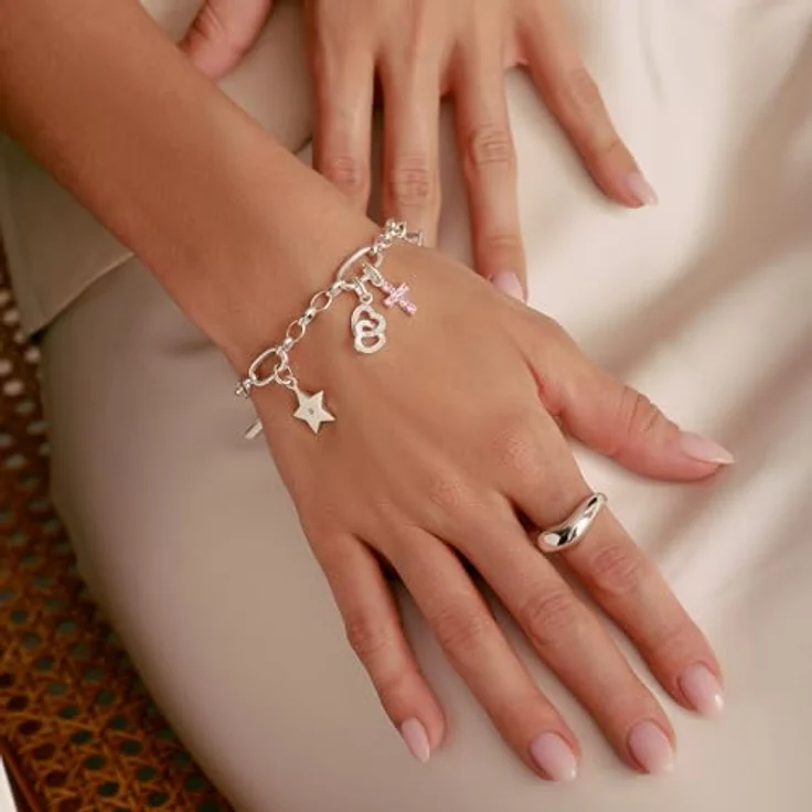 THOMAS SABO Charm-Anhänger Kreuz mit pinken Steinen, aus recyceltem 925 Silber, mit Karabinerhaken – Bild 3