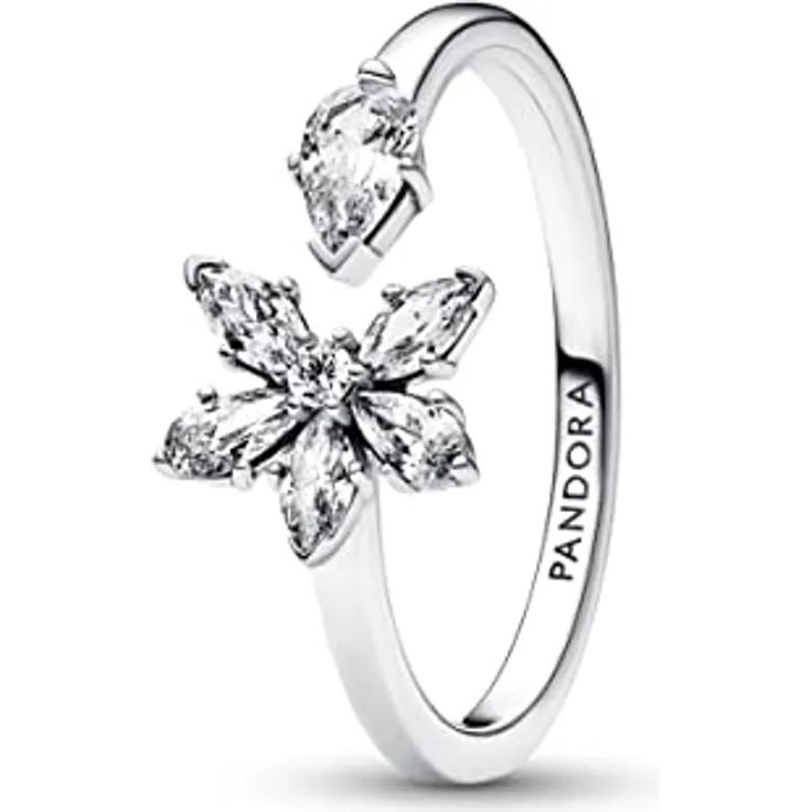 PANDORA Timeless Funkelndes Herbarium Cluster Offener Ring, Sterling Silber mit Cubic Zirkonia, Größe 56, 192611C01-56