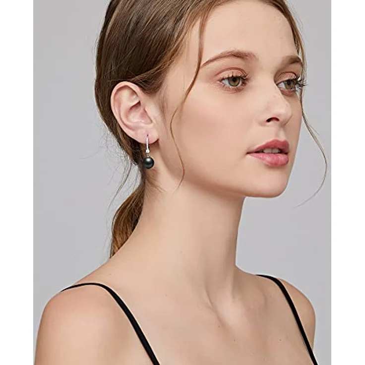 Miaofu Schwarz Perlenohrringe Damen, Hängend mit 5A Cubic Zirconia Crystals, S925 Sterling Silber – Bild 2
