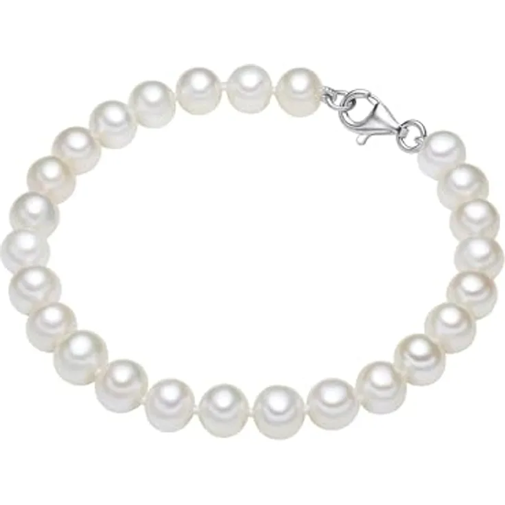 Valero Pearls Damen Perlenarmband aus hochwertigen weißen Süßwasser-Zuchtperlen 7-8 mm, 925 Sterling Silber, klassisches Design mit Karabinerverschluss