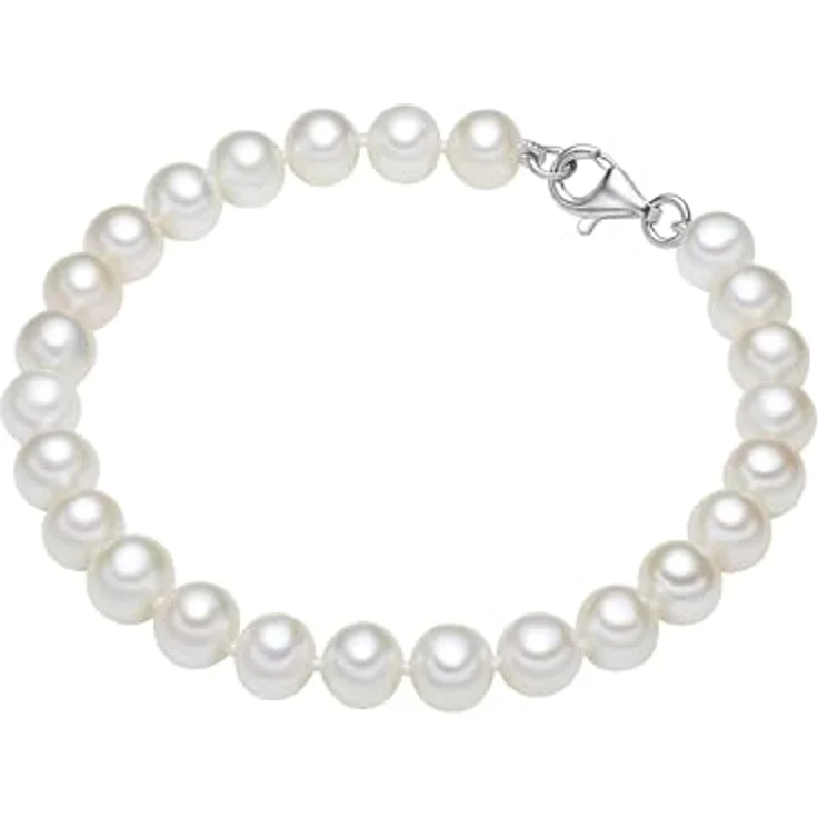 Valero Pearls Damen Perlenarmband aus hochwertigen weißen Süßwasser-Zuchtperlen 7-8 mm, 925 Sterling Silber, klassisches Design mit Karabinerverschluss – Bild 1