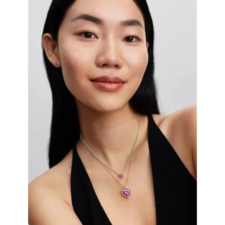 PANDORA Damen-Kette Pinkfarbenes Halo Herz mit Zirkonia, Silber, Karabinerverschluss – Bild 6