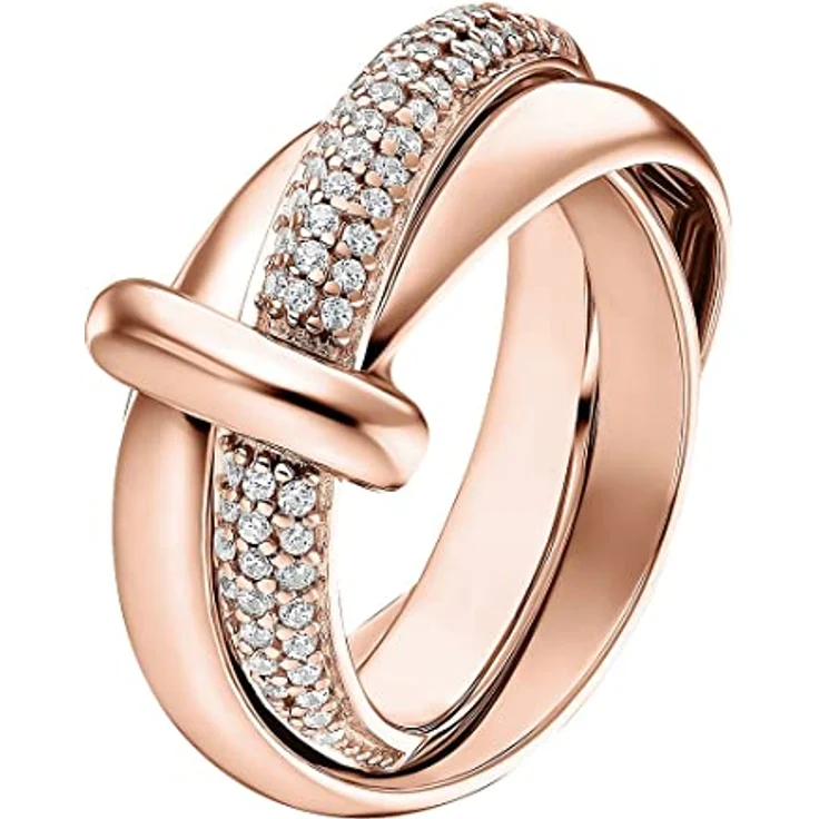 JETTE Damenring 925er Silber mit Zirkonia, Roségold, 0,8 cm Breite – Bild 1
