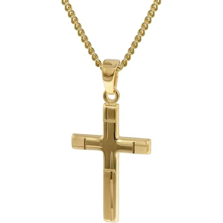 trendor Kreuz-Anhänger Gold 333 mit goldplattierter Halskette, Damen-Halskette 42 cm, edles Schmuckstück mit zeitlosem Design