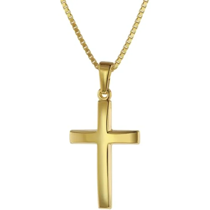 trendor Kreuz 21 mm Gold 585, goldplattierte Silberkette, 40 cm, elegantes Damen-Halskettenset mit Geschenkbox – Bild 1
