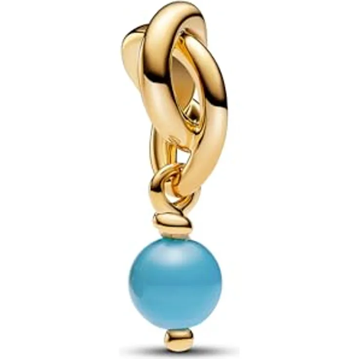 PANDORA Moments Türkisblauer Ewigkeitskreis Charm-Anhänger aus Sterling Silber mit vergoldeter Metalllegierung und künstlichem Kristall, kompatibel mit Moments Armbändern, 763462C12