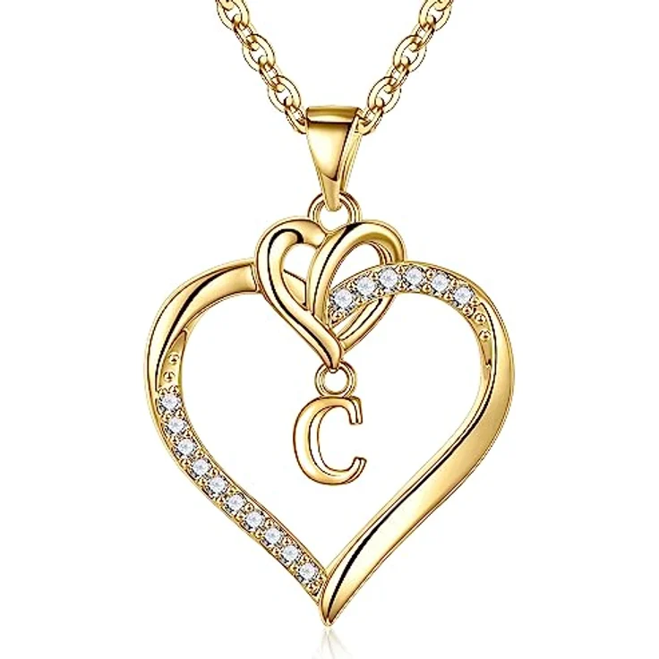 TINGN Herz Initial Kette Damen, 14K vergoldet, Buchstabe C, 18"-20" langlebig, eleganter Schmuck für Frauen und Mädchen, ideales Geschenk – Bild 1