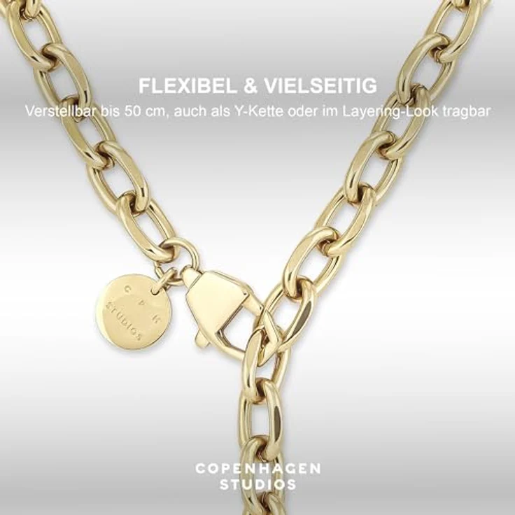 COPENHAGEN STUDIOS Basic Chunky Necklace, silber, verstellbare Gliederkette aus poliertem Edelstahl, wasserfest & hautfreundlich, 50 cm – Bild 4
