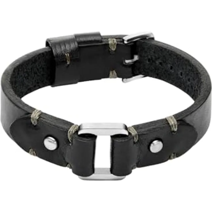 Fossil Machine Herren Armband, Schwarzes Leder mit sicherer Dornschließe, Länge 25 cm, Breite 2,2 cm
