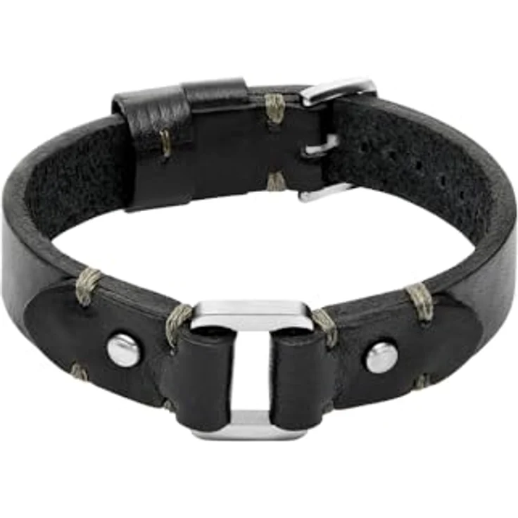 Fossil Machine Herren Armband, Schwarzes Leder mit sicherer Dornschließe, Länge 25 cm, Breite 2,2 cm – Bild 1
