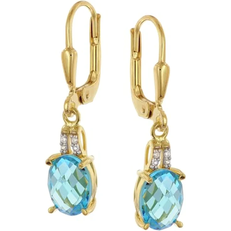 trendor Damen-Ohrringe 925 Silber Vergoldet mit Synthetischen Blautopas und Zirkonias, 27 mm, elegantes Accessoire in Geschenkverpackung – Bild 2