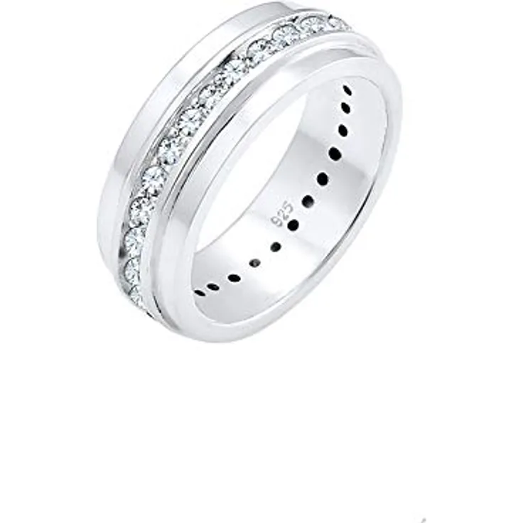 Elli Ring Damen Band Klassik mit Kristallen, 925 Sterling Silber, anlaufgeschützt, handgefertigt