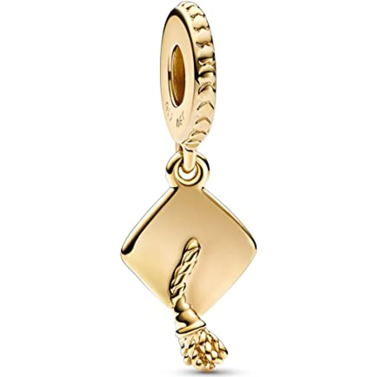PANDORA Moments Schulabschluss-Mütze Charm-Anhänger, vergoldete Metalllegierung mit eingravierter Botschaft und Herzdesign, kompatibel mit Moments Armbändern, 761892C00 – Bild 1