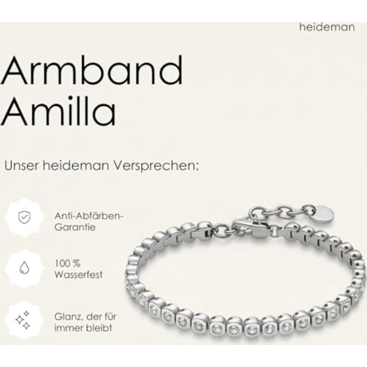 Heideman Armband Damen Amilla II, silberfarbenes Tennisarmband aus hochwertigem Edelstahl mit Zirkonia Steinen, hypoallergen und matt poliert, inkl. Verlängerung – Bild 4