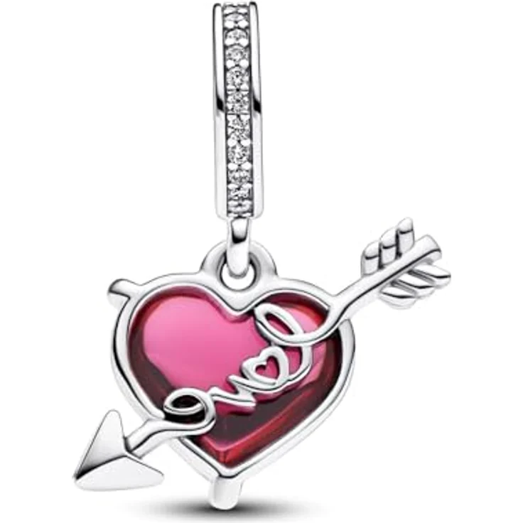 PANDORA Moments Rotes Herz & Pfeil Murano-Glas Charm-Anhänger, Sterling Silber mit Zirkonia, kompatibel mit Moments Armbändern, 793085C01 – Bild 3