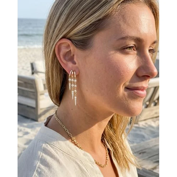 MUMREUES Ohrringe Gold Damen Hängend, 14K vergoldete Ohrhänger mit Zirkonia, hypoallergen, elegantes Design – Bild 3