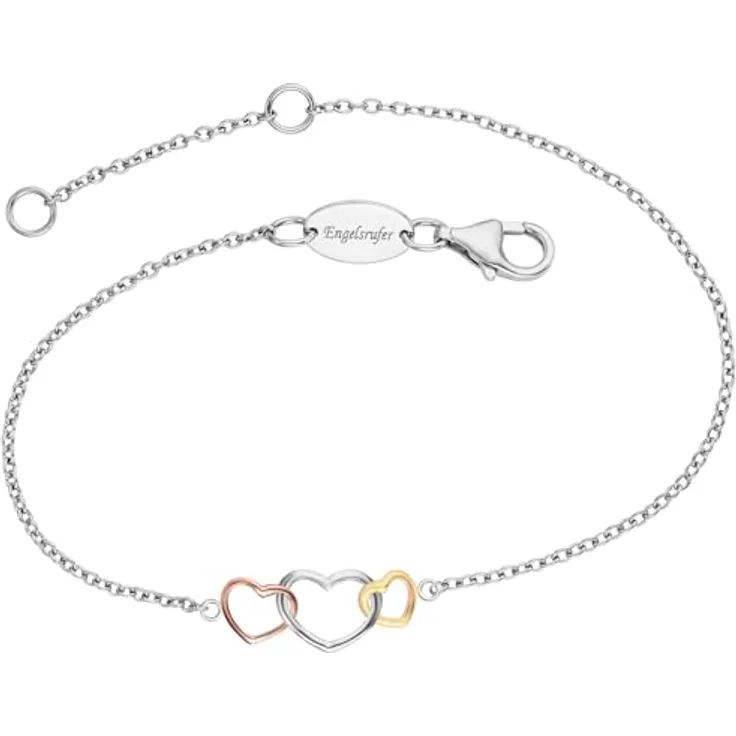 Engelsrufer Damen Armband mit Tricolor Herz-Anhänger, Sterling Silber, Gold und Roségold, längenverstellbar, nickelfrei