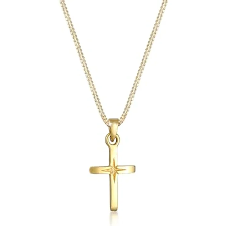 Elli Halskette Damen Kreuz Anhänger mit Sterngravur, 925 Sterling Silber, anlaufgeschützt, handgefertigt, ideal als Geschenk – Bild 1