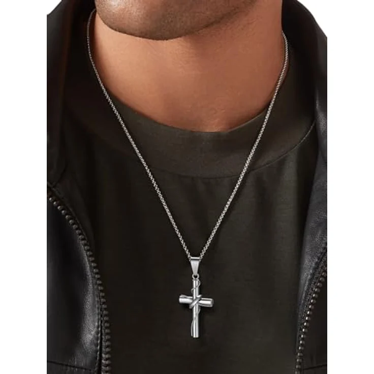 FaithHeart Kreuz Kette Herren Halskette 55 cm, Edelstahl venezianisch, wasserdicht, hypoallergen, silber – Bild 5