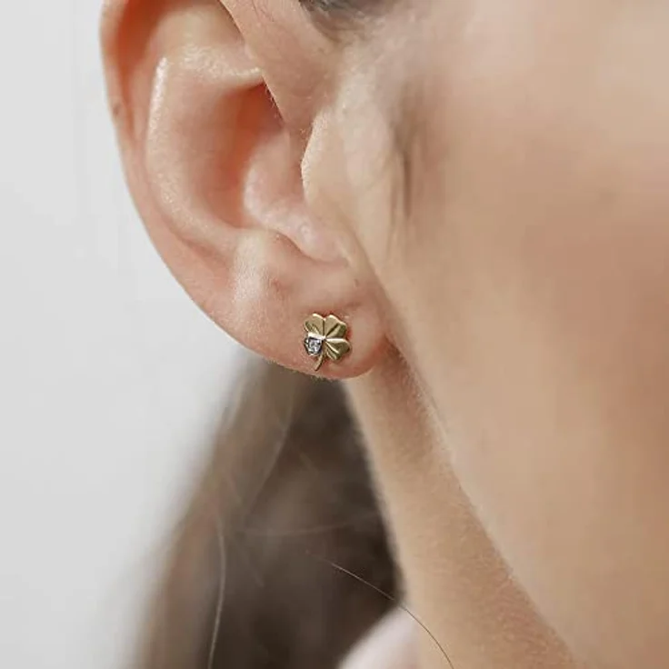 trendor Damen Ohrringe Kleeblatt 333 Gold 8 Karat Bicolor mit Zirkonia, 6 x 6 mm Ohrstecker aus Echtgold, zauberhafte Geschenkidee für modische Frauen, 75094 – Bild 3