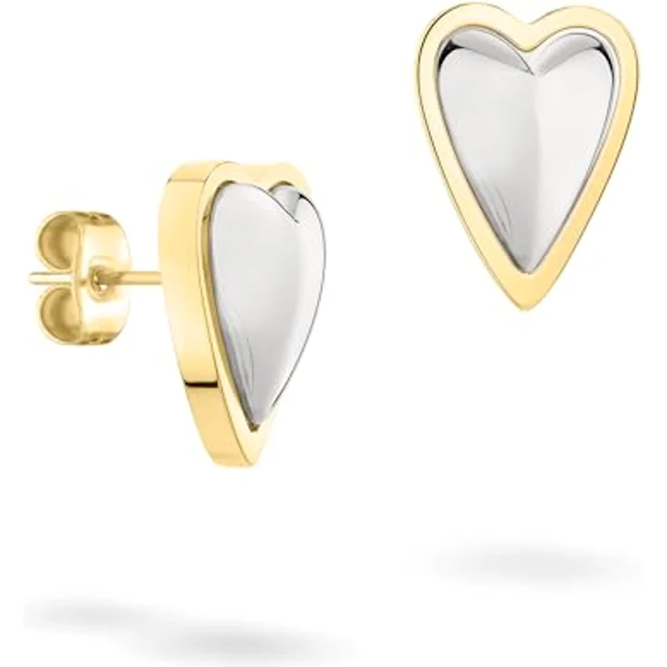 LIEBESKIND BERLIN Metal Heart Ohrstecker, Edelstahl Bicolor Silber/IP Gold, 1,5 cm, Steckverschluss, wasserfest & hautfreundlich – Bild 1