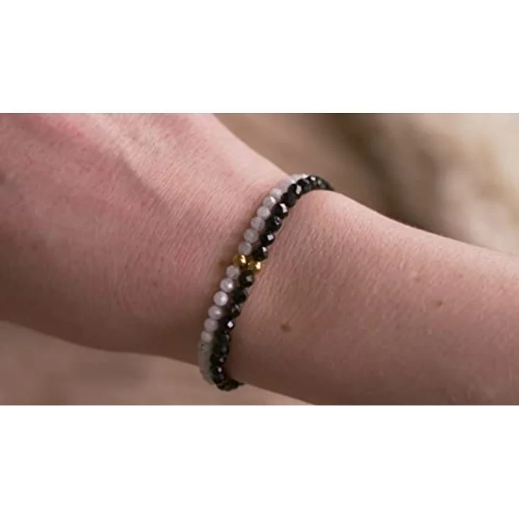 BERGERLIN Onyx Armband schwarz, facettiertes Armband mit vergoldeten Perlen - Größe M-L – Bild 5