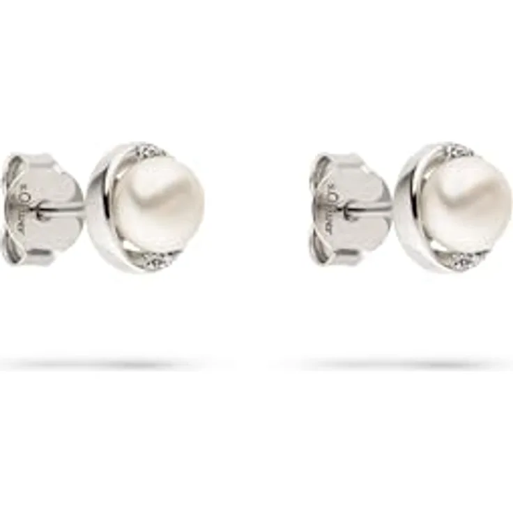 s.Oliver Ohrstecker & Klappcreole, 925er Silber mit Stein- & Perlendesigns, 7 mm, Silberfarben, ideales Geschenk