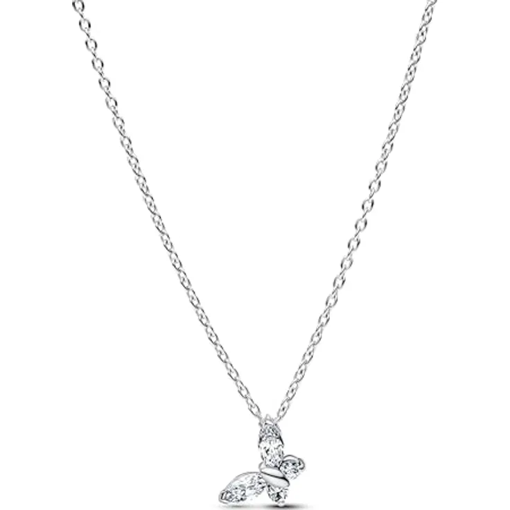 PANDORA Timeless Schmetterling Anhänger Halskette, Sterling Silber mit Zirkonia, verstellbare Länge 45 cm, 394266C01-45