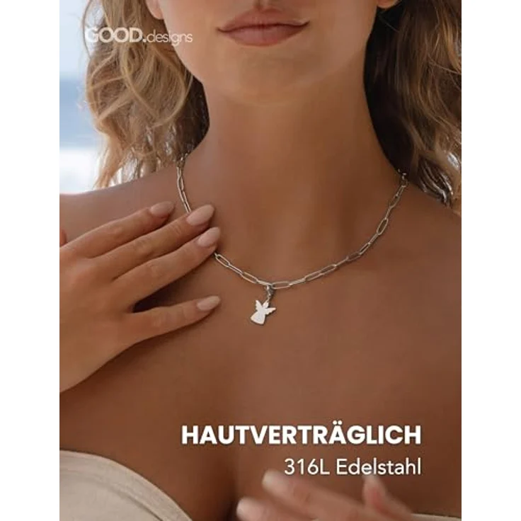GD GOOD.designs Charms Anhänger Engel, Silberner Kettenanhänger aus 316L Edelstahl mit Karabiner-Verschluss, Wasserfest & Hypoallergen für Bettelarmband – Bild 2