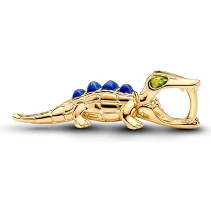 Pandora Charm-Einhänger 764624C01, Alligator, vergoldet mit Lapislazuli und grünem Kristall