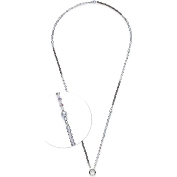 JEWELS BY LEONARDO Halskette Clip & Mix Manon, silberfarbener Edelstahl mit grau-blauen Glas- und dunkelblauen Catseye-Perlen, 80-81,3 cm Länge, Schmuck Geschenk für Frauen, 025565