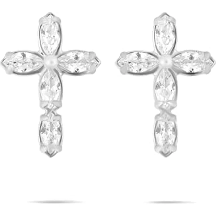 Tamaris Ohrring - Ohrstecker aus Edelstahl mit Kreuz-Motiv, Silber, 1,4 cm, wasserfest & hautfreundlich – Bild 3