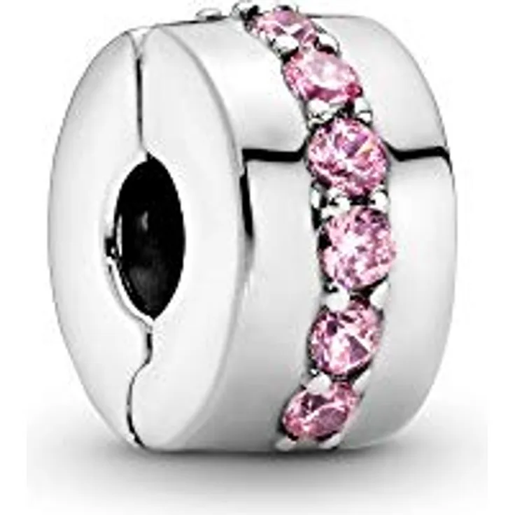 Pandora Charm Moments Rosafarbene funkelnde Linie Clip 791972PCZ, Charm-Anhänger mit funkelndem Design in Rosafarben