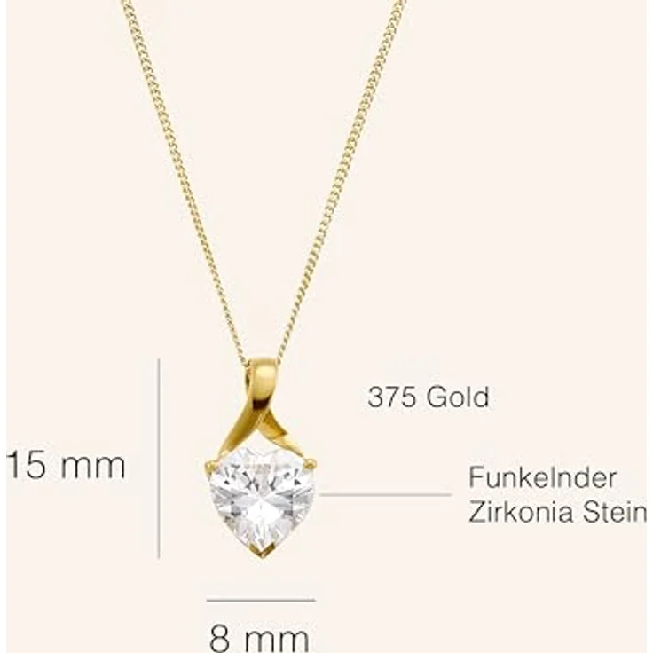 Amor Damen Kette mit Herz-Anhänger, 375/9 Gold, 42 cm, Zirkonia, Geschenkbox – Bild 3