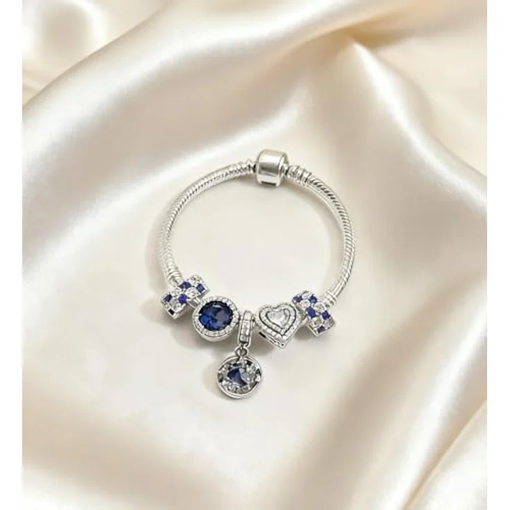 Anduonie Charms Stopper Gold Charms Anhänger Silber 925, rot Charme Anhänger mit White & Blue CZ, kompatibel mit europäischen Armbändern – Bild 3