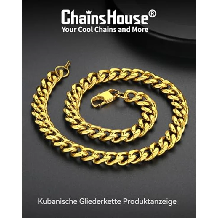 ChainsHouse Damen Halskette 12mm Goldene Panzerkette aus Edelstahl, 55cm, vergoldet, antiallergen, mit Karabinerverschluss – Bild 5