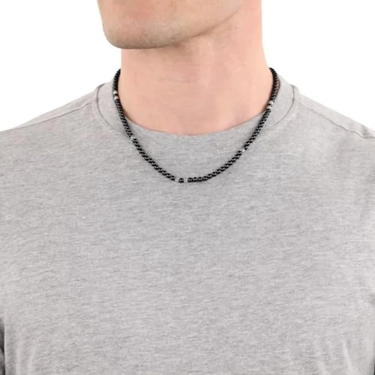 Amor Herren Halskette Edelstahl mit Achat, 50+5 cm, Silber, inkl. Schmuck Geschenk Box, 2040352 – Bild 2